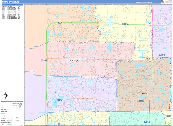 Coral Springs, FL Zip Code Map